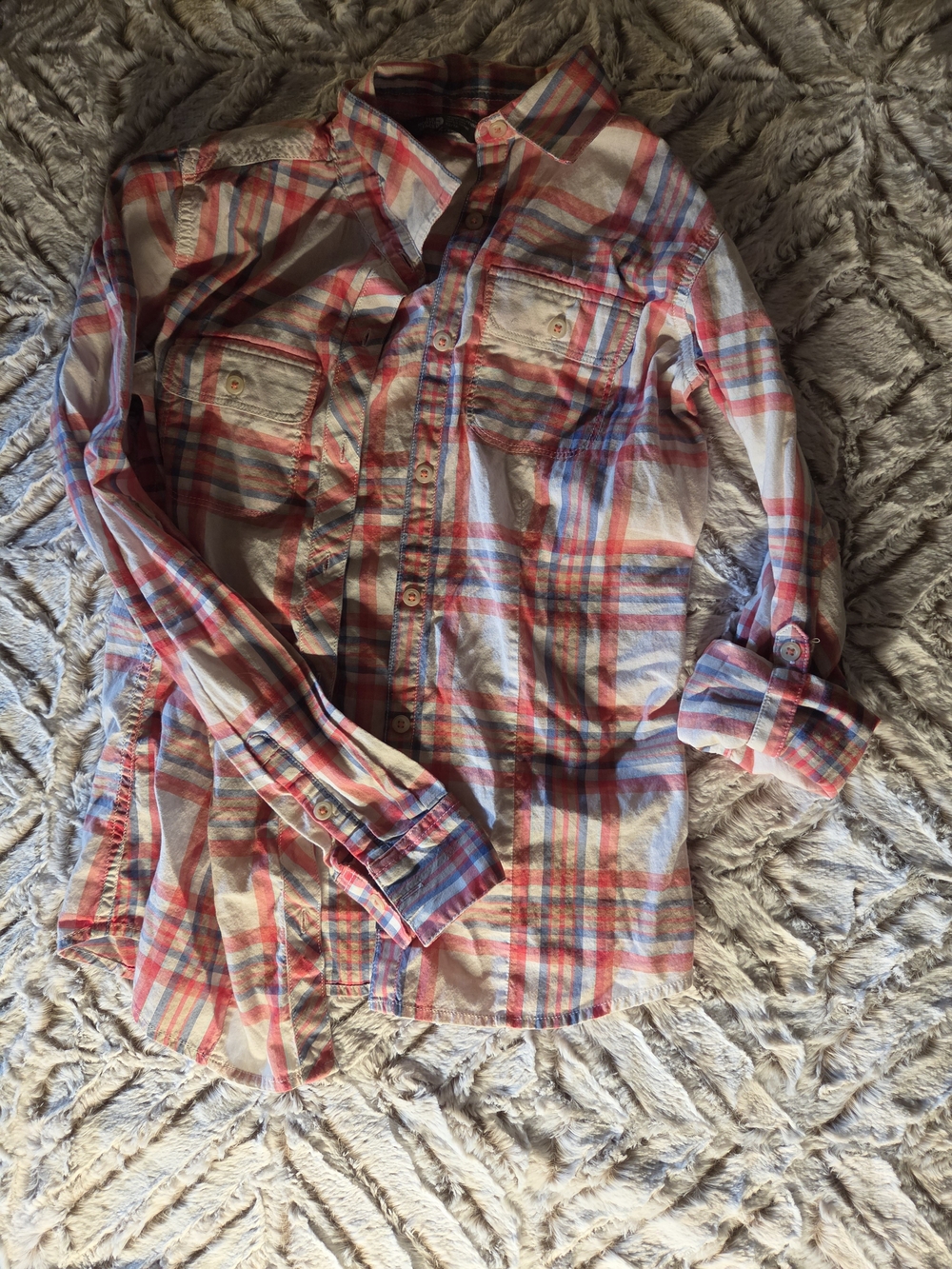 The North Face Plaid Button-Down Shirt - White, Red & Blue